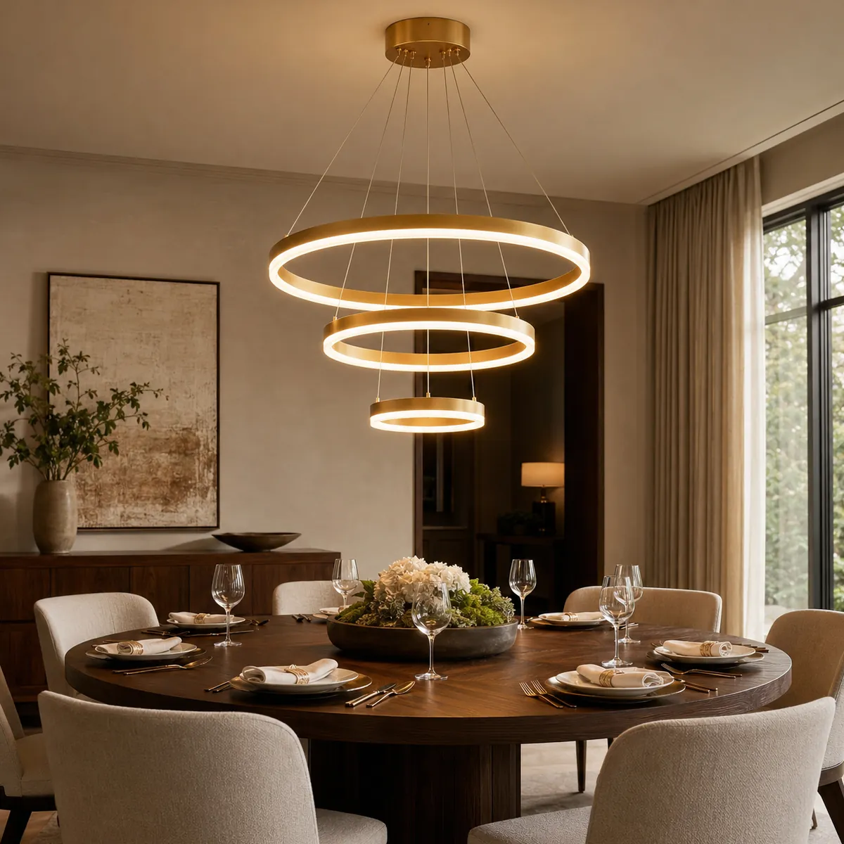 3-Tier LED Ring Chandelier Wholesale, Gold Copper Finish