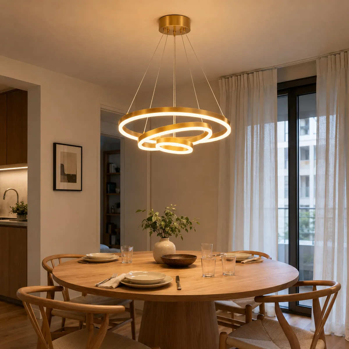 3-Tier LED Ring Chandelier Wholesale, Gold Copper Finish