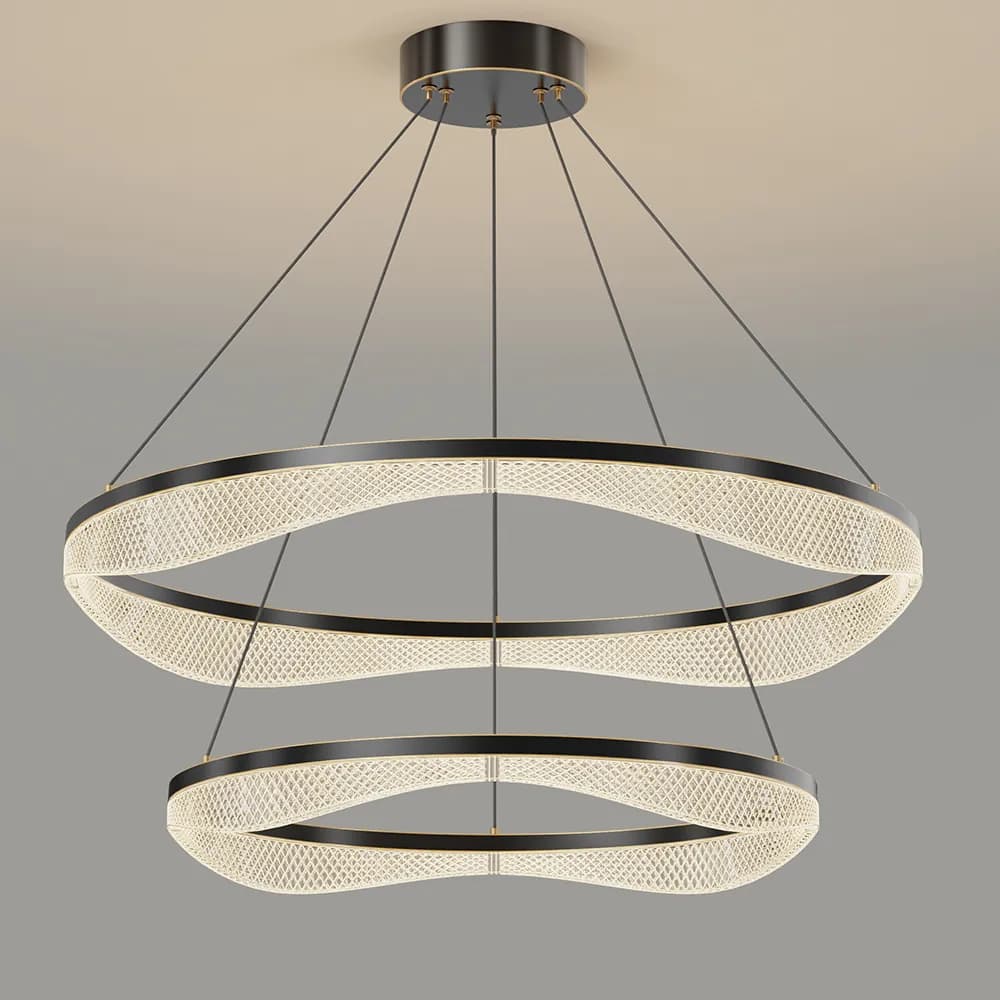 Black Two Tier Acrylic LED Ring Chandelier