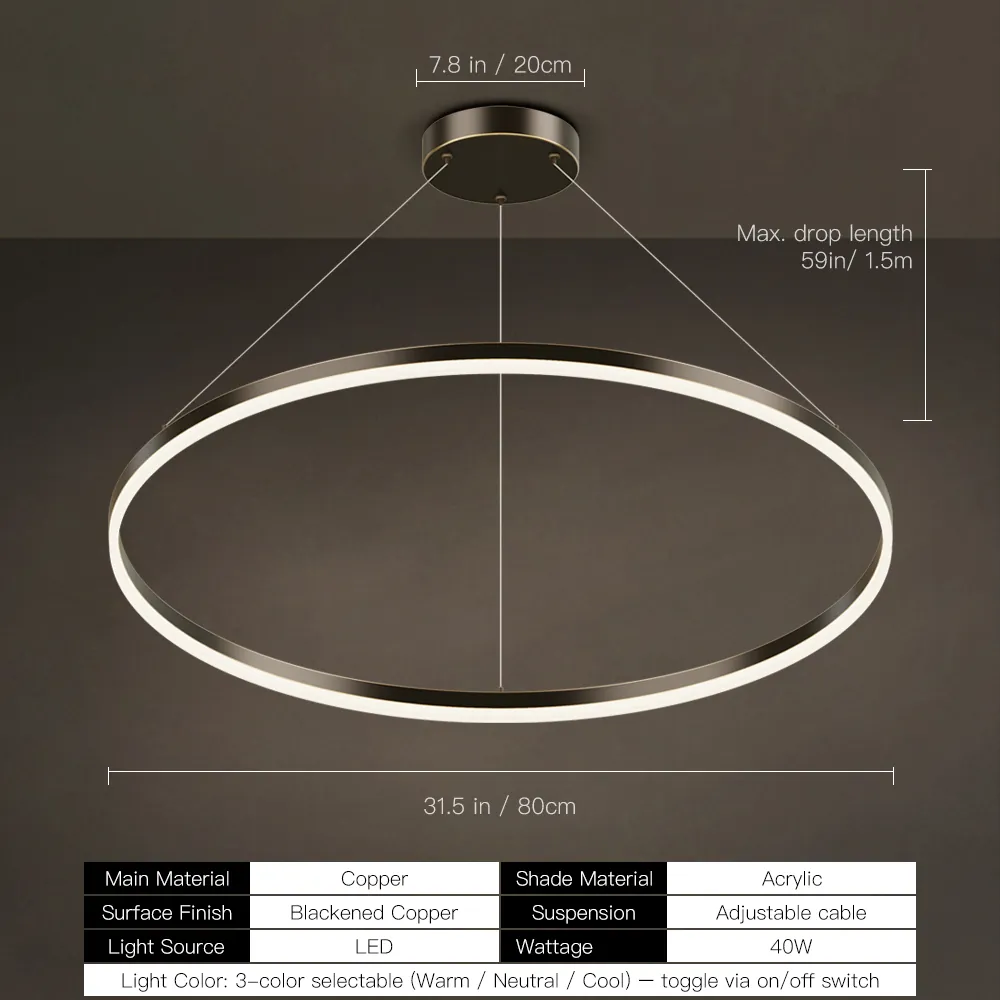 Blackened Copper LED Ring Chandelier Factory & OEM Supplier | Hushwing