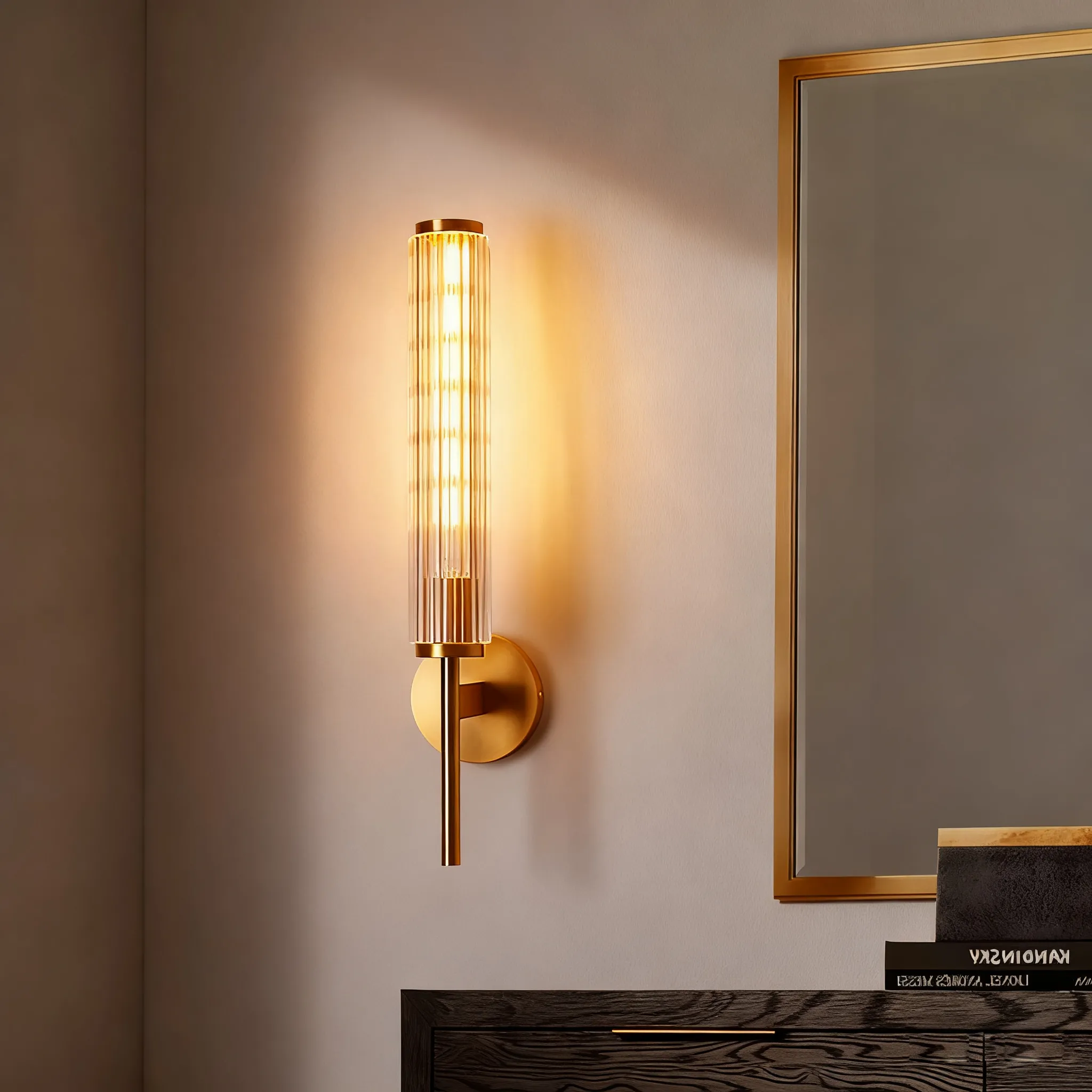 Brass Pleated Glass Wall Sconce | Luxury Wave Artisanal Vanity Vanity Light thumbnail 3
