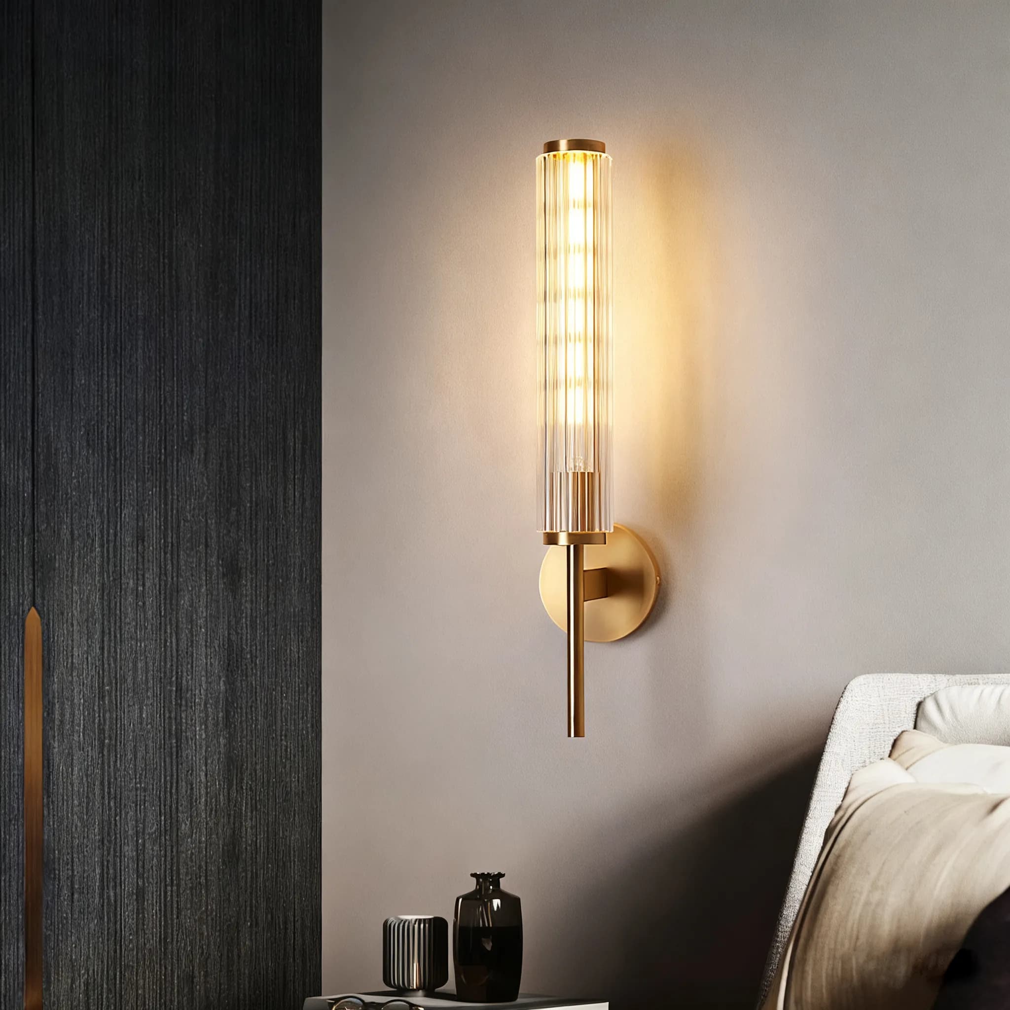 Brass Pleated Glass Wall Sconce | Luxury Wave Artisanal Vanity Vanity Light thumbnail 4