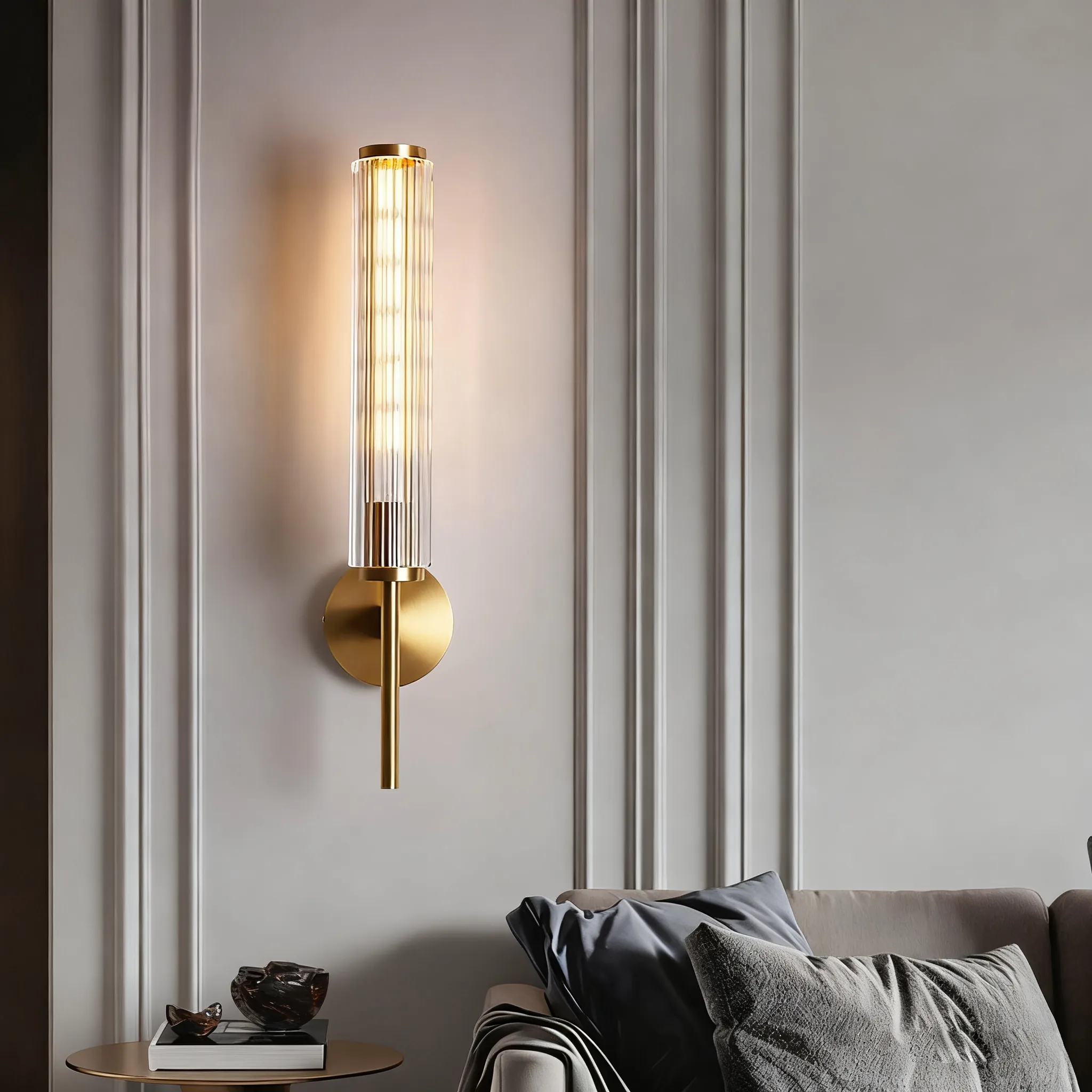 Brass Pleated Glass Wall Sconce | Luxury Wave Artisanal Vanity Vanity Light