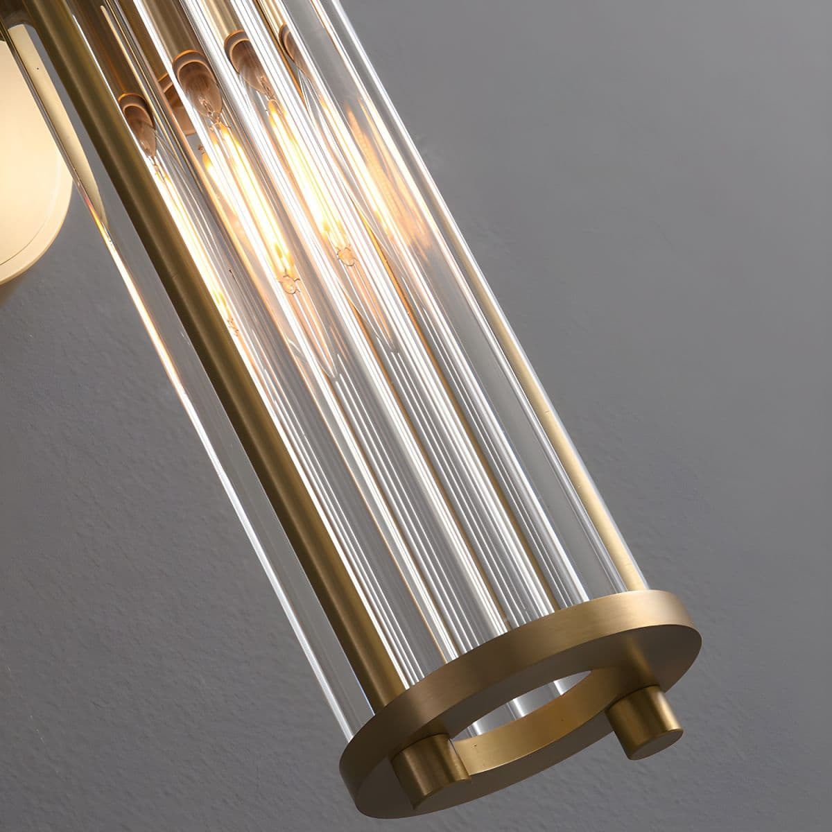 Brass Ribbed Glass Wall Sconce | Modern Fluted Vanity Light Fixture thumbnail 2