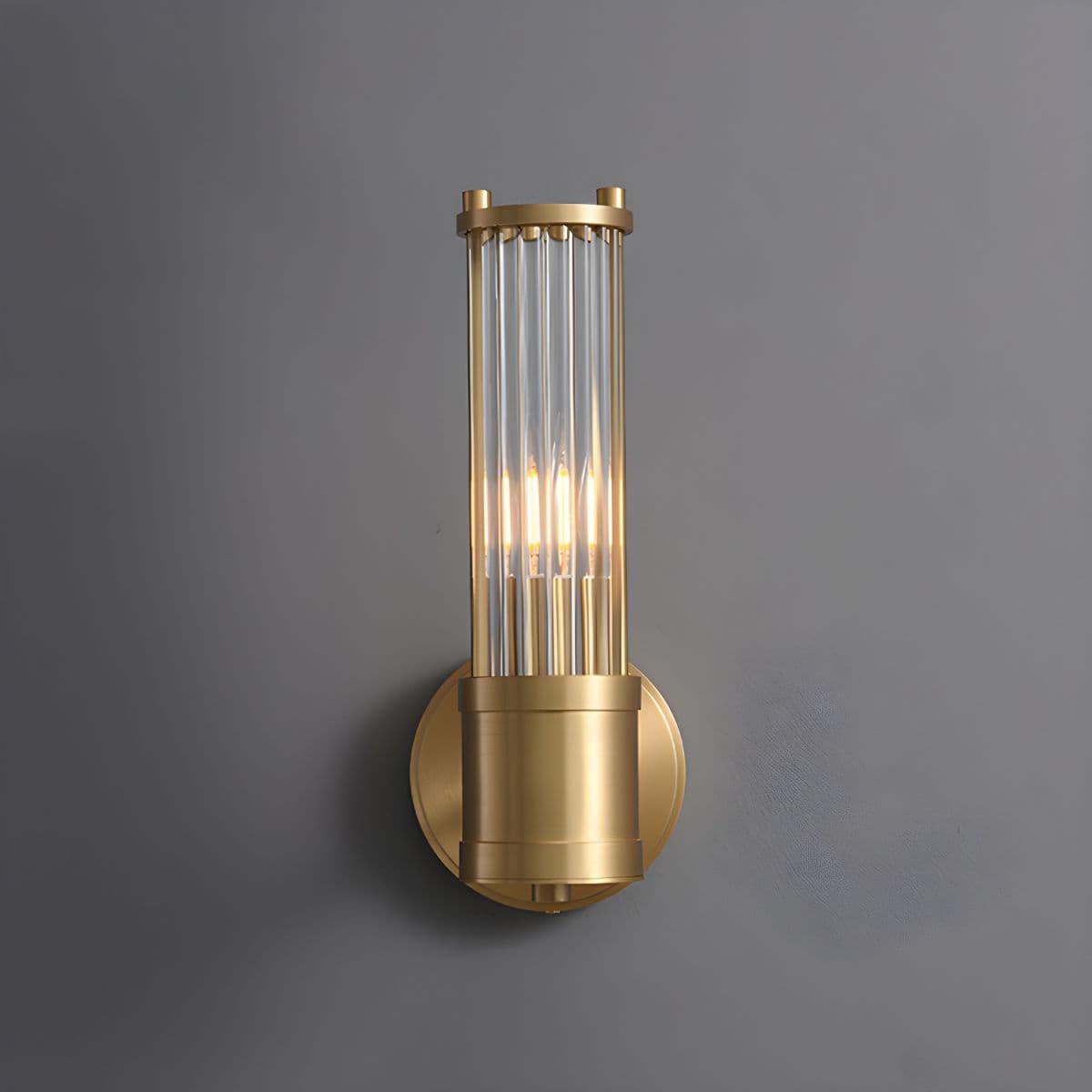 Brass Ribbed Glass Wall Sconce | Modern Fluted Vanity Light Fixture thumbnail 3