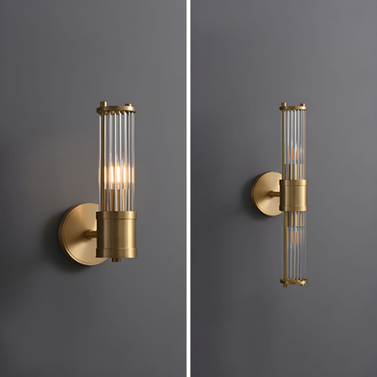 Brass Ribbed Glass Wall Sconce | Modern Fluted Vanity Light Fixture