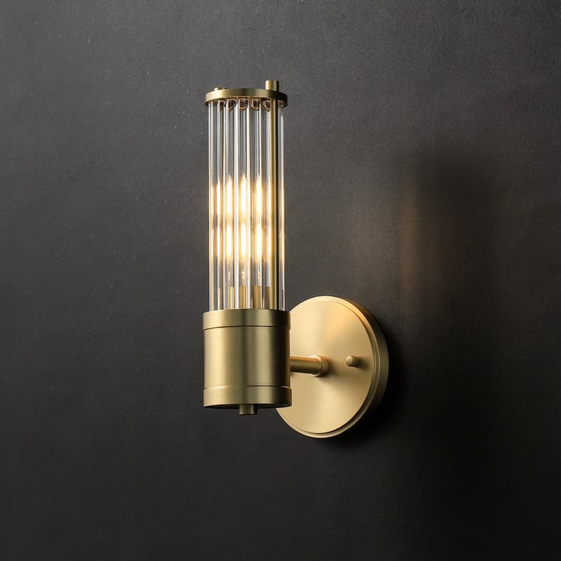 Brass Ribbed Glass Wall Sconce | Modern Fluted Vanity Light Fixture thumbnail 10