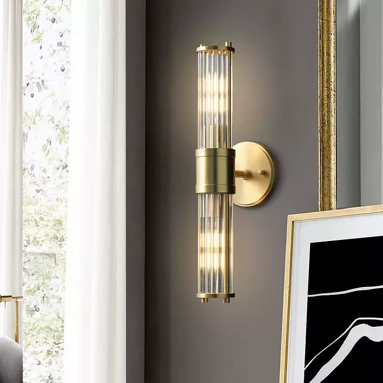 Brass Ribbed Glass Wall Sconce | Modern Fluted Vanity Light Fixture thumbnail 13