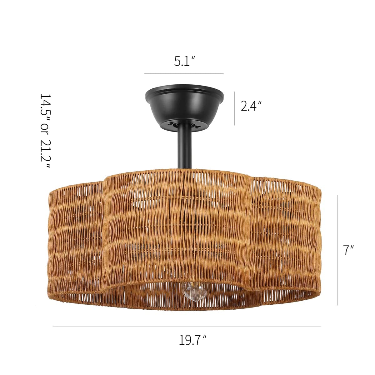 19.7" Brown Rattan Ceiling Fan with Light