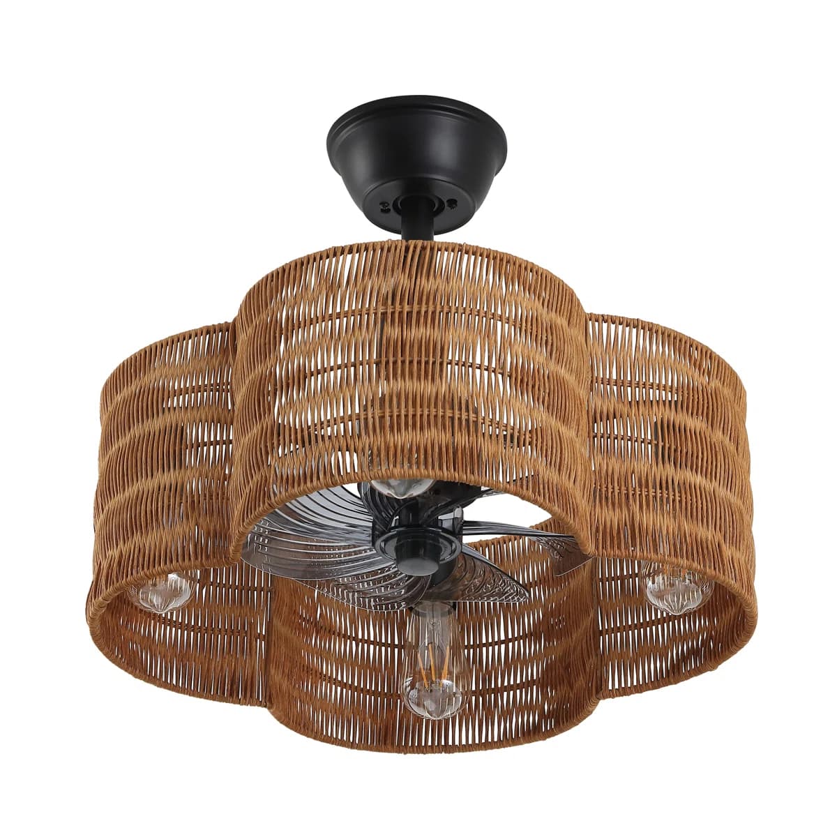 19.7" Brown Rattan Ceiling Fan with Light thumbnail 6