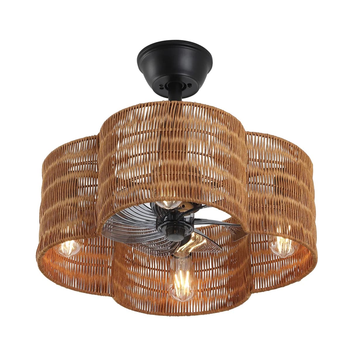 19.7" Brown Rattan Ceiling Fan with Light thumbnail 7