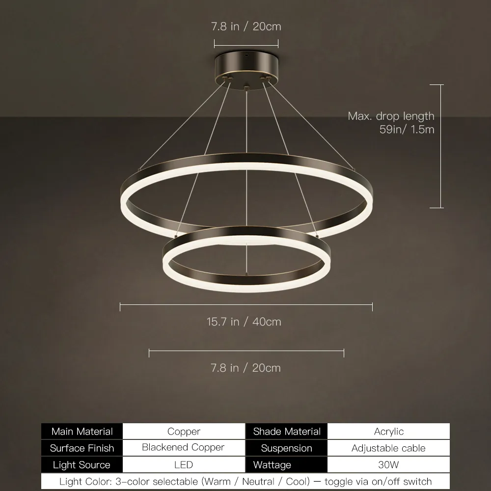 Double Ring LED Chandelier Manufacturer, Copper Acrylic OEM | Hushwing