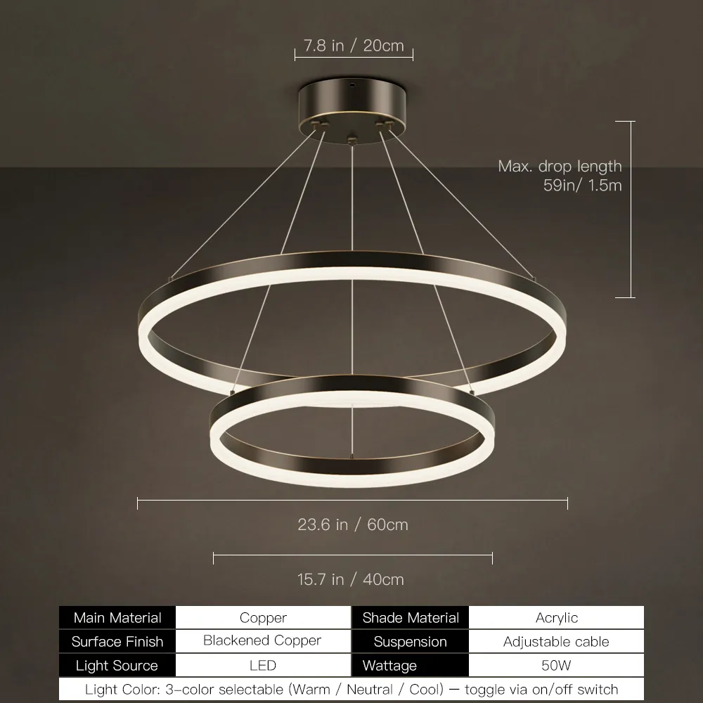 Double Ring LED Chandelier Manufacturer, Copper Acrylic OEM | Hushwing