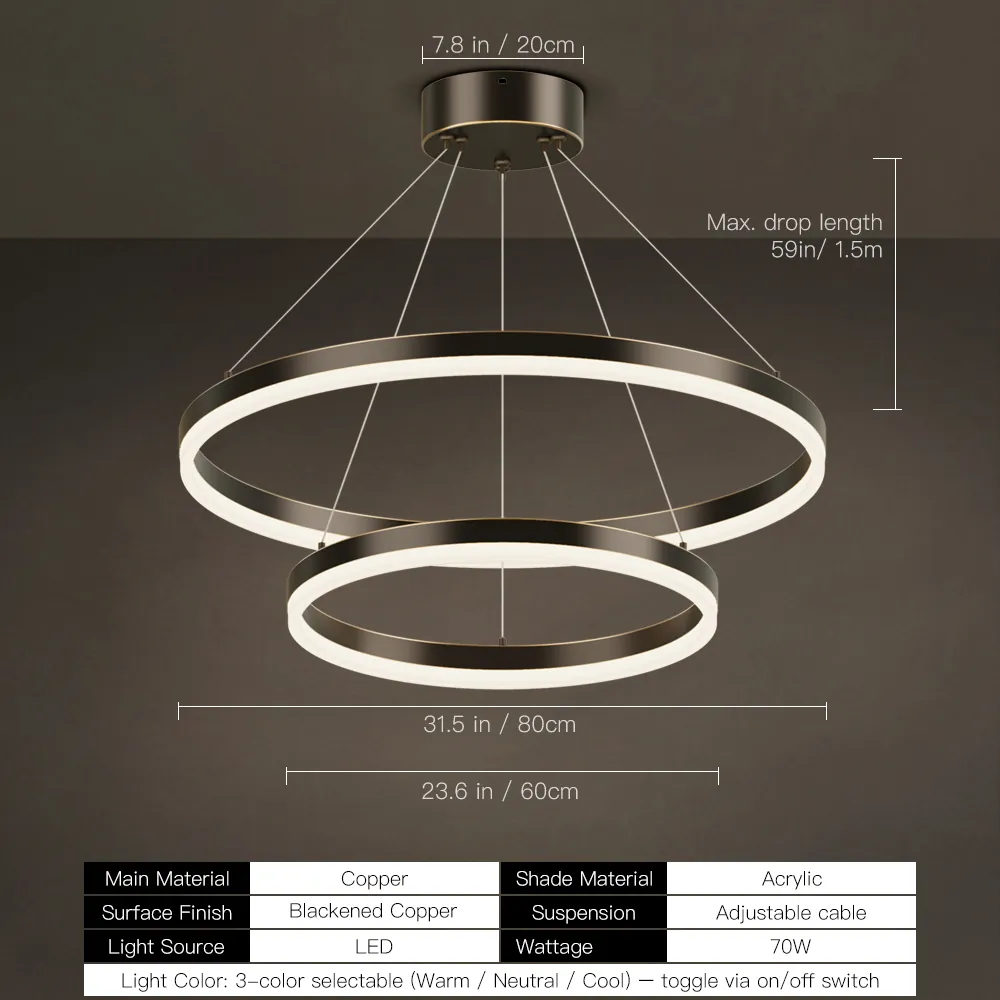 Double Ring LED Chandelier Manufacturer, Copper Acrylic OEM | Hushwing