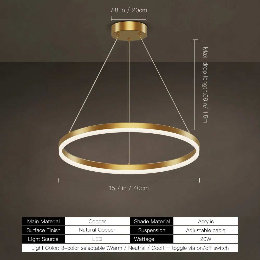 Gold LED Ring Chandelier Manufacturer | Copper Acrylic Halo Light