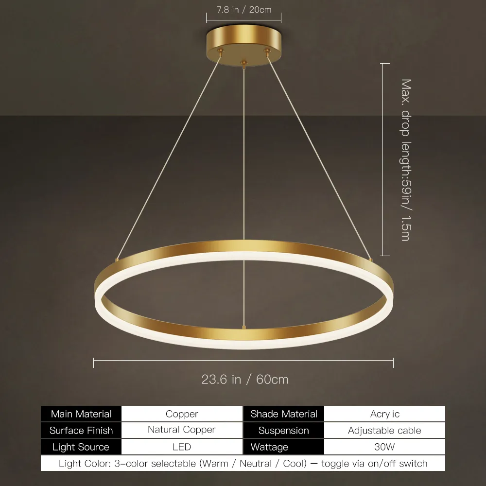 Gold LED Ring Chandelier Manufacturer | Copper Acrylic Halo Light