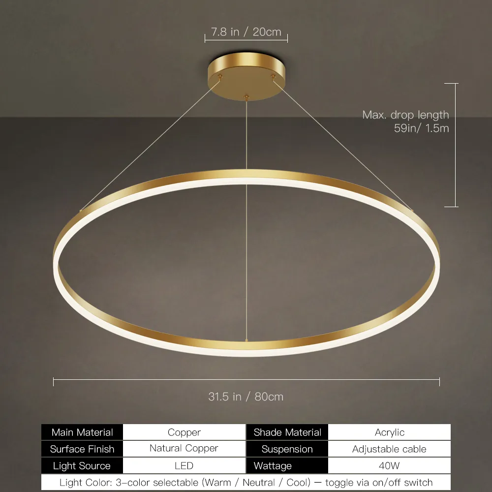 Gold LED Ring Chandelier Manufacturer | Copper Acrylic Halo Light