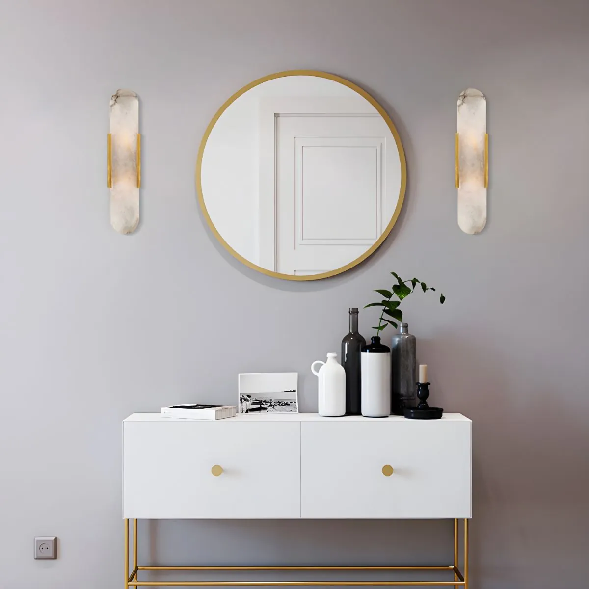Brass Alabaster Wall Sconce | Luxury Linear Stone Vanity Light Fixture thumbnail 3