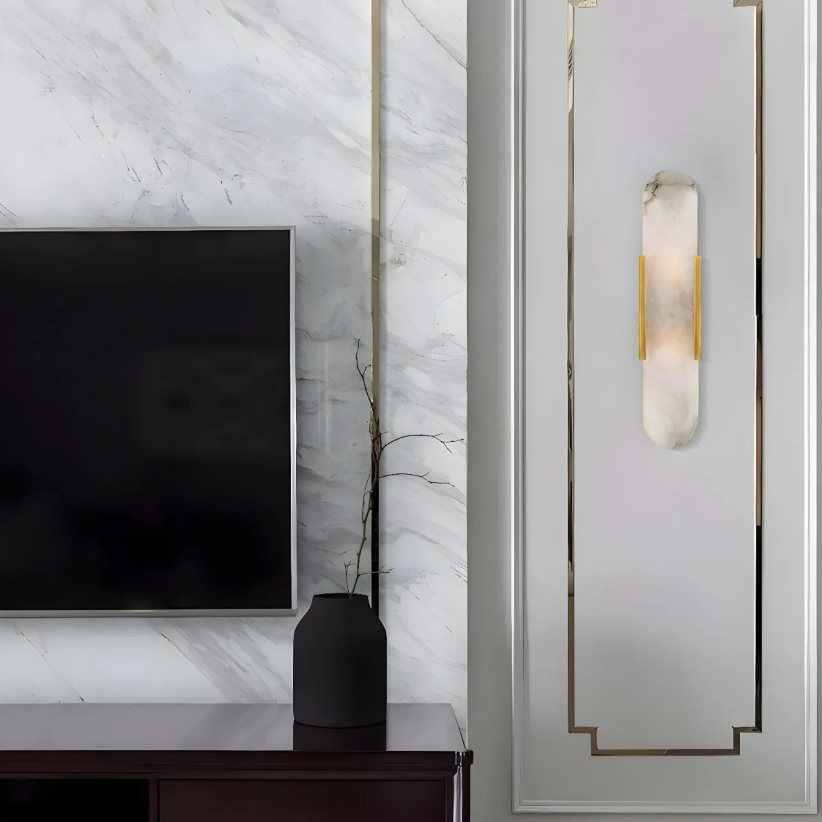 Brass Alabaster Wall Sconce | Luxury Linear Stone Vanity Light Fixture thumbnail 4