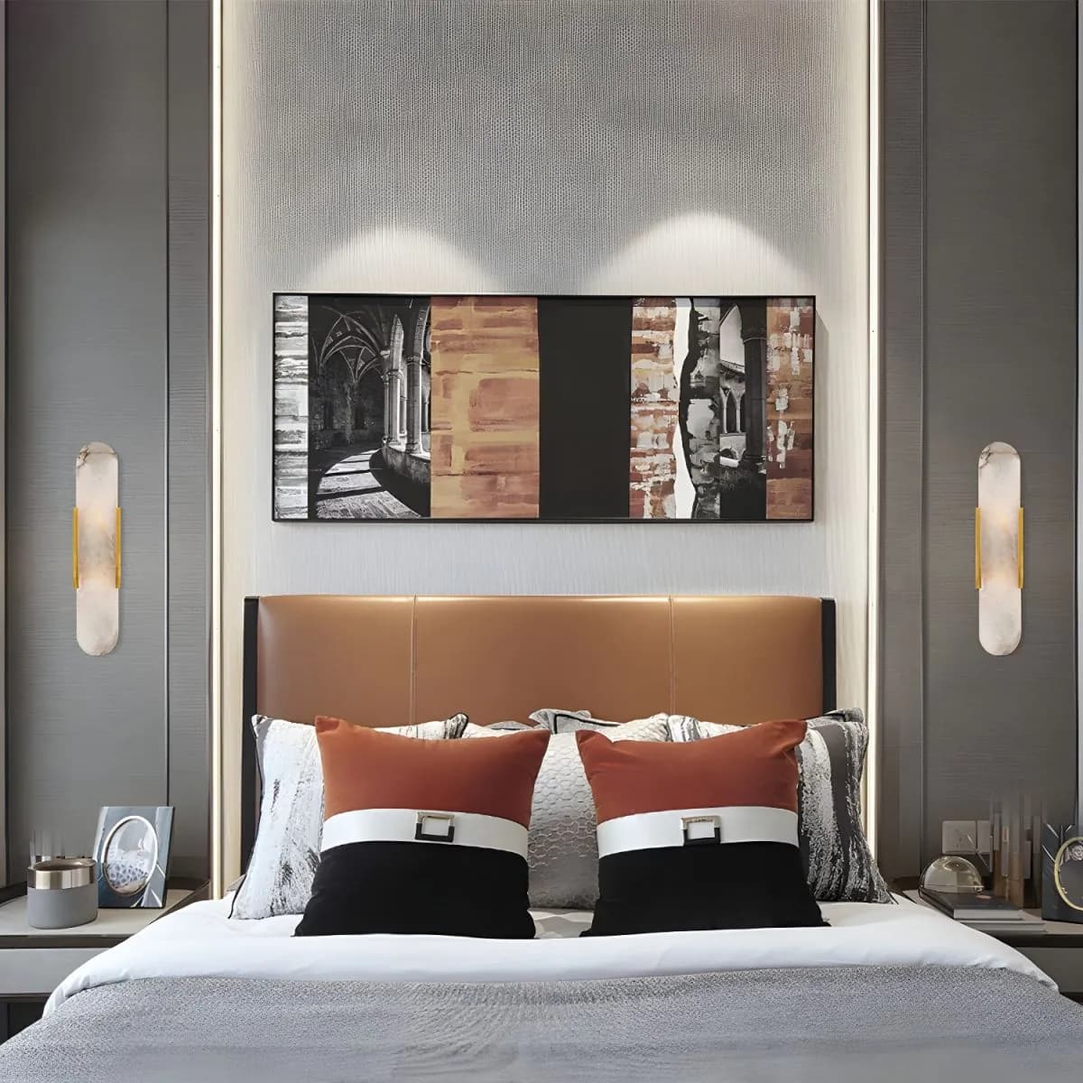 Brass Alabaster Wall Sconce | Luxury Linear Stone Vanity Light Fixture thumbnail 7