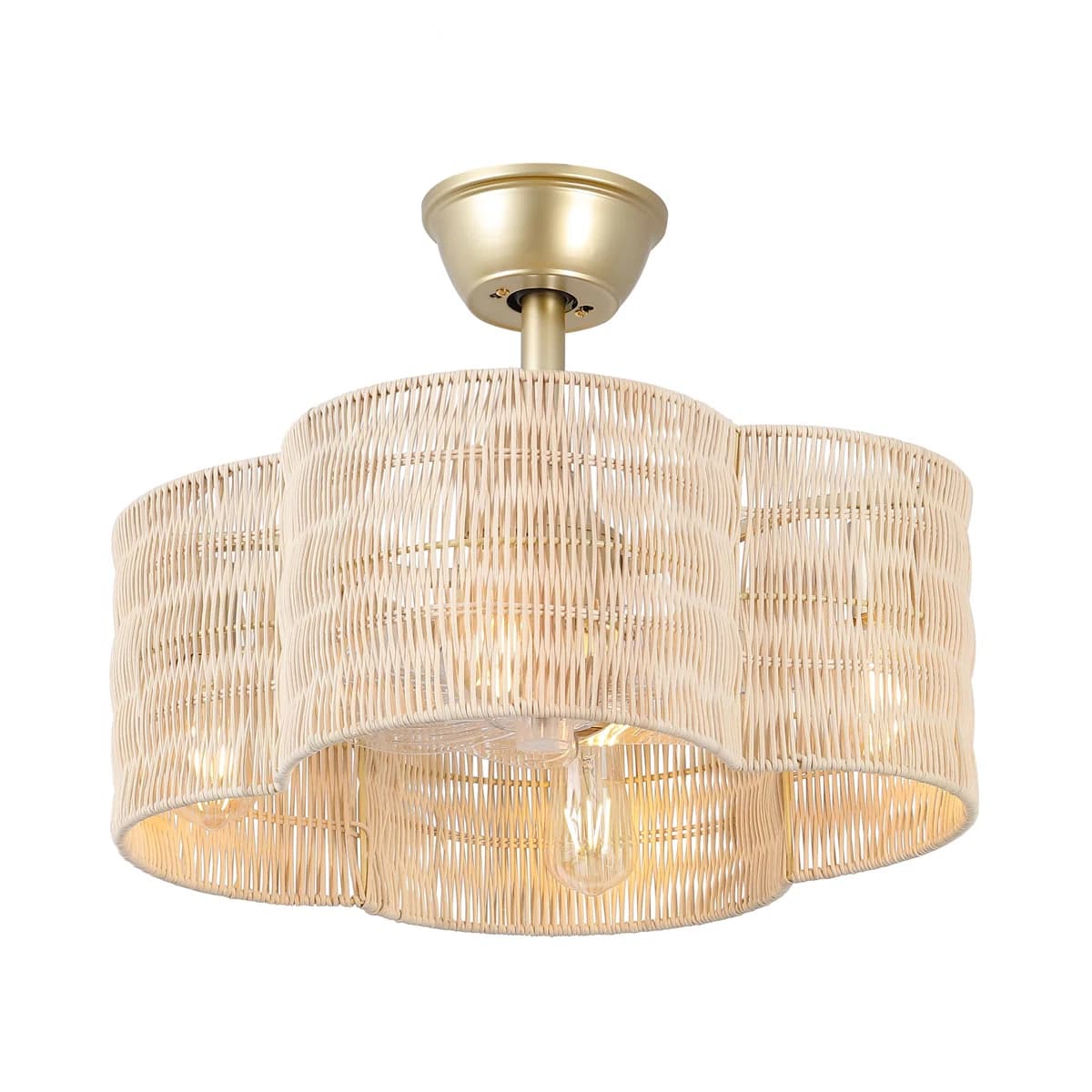 19.7" Rattan Fandelier with Light | Flower Shaped Boho Ceiling Fan