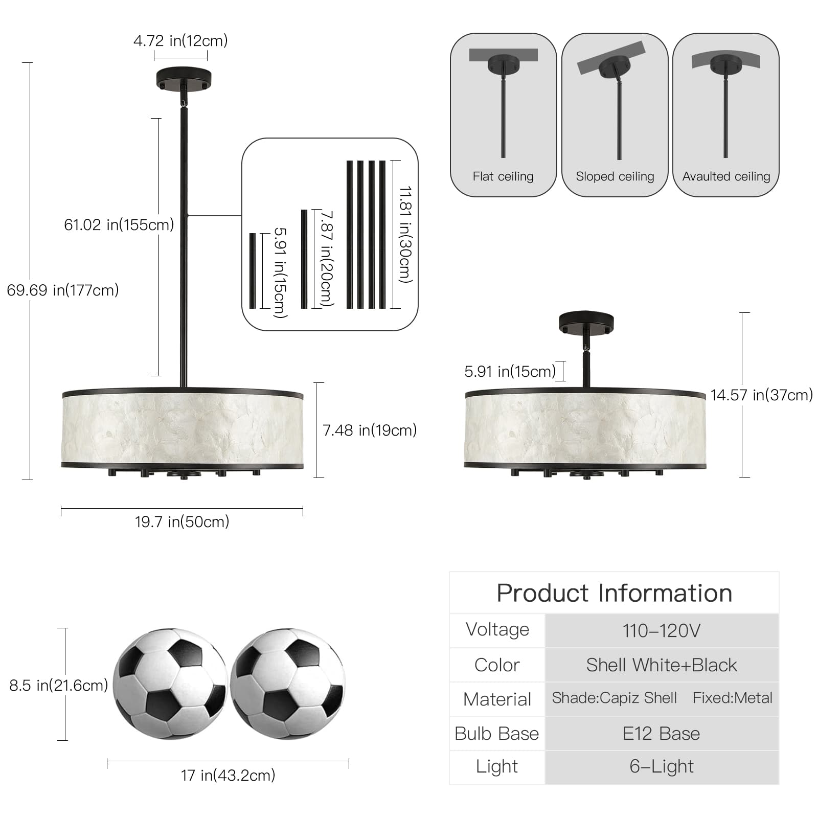 Black drum capiz shell chandelier thumbnail 2