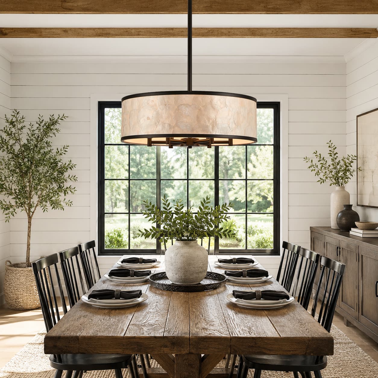 Black drum capiz shell chandelier thumbnail 3