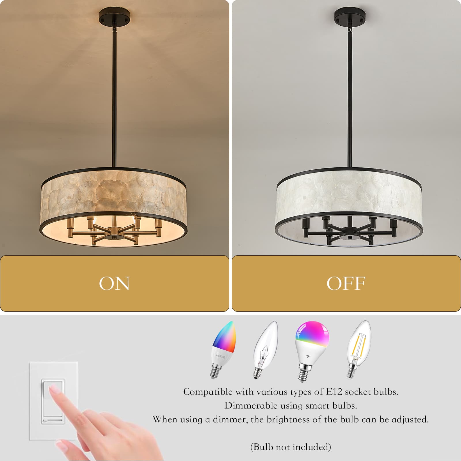 Black drum capiz shell chandelier thumbnail 6