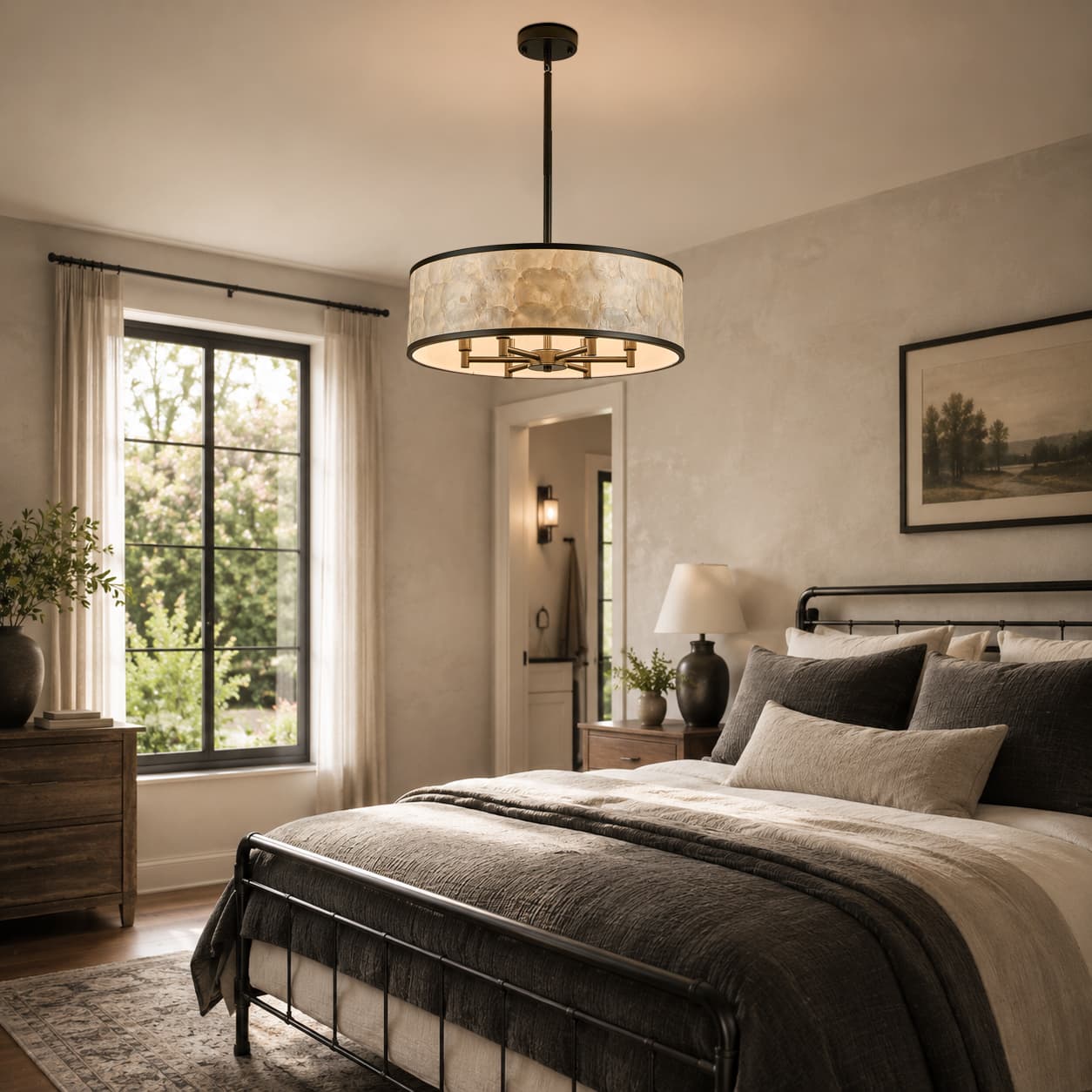 Black drum capiz shell chandelier thumbnail 7