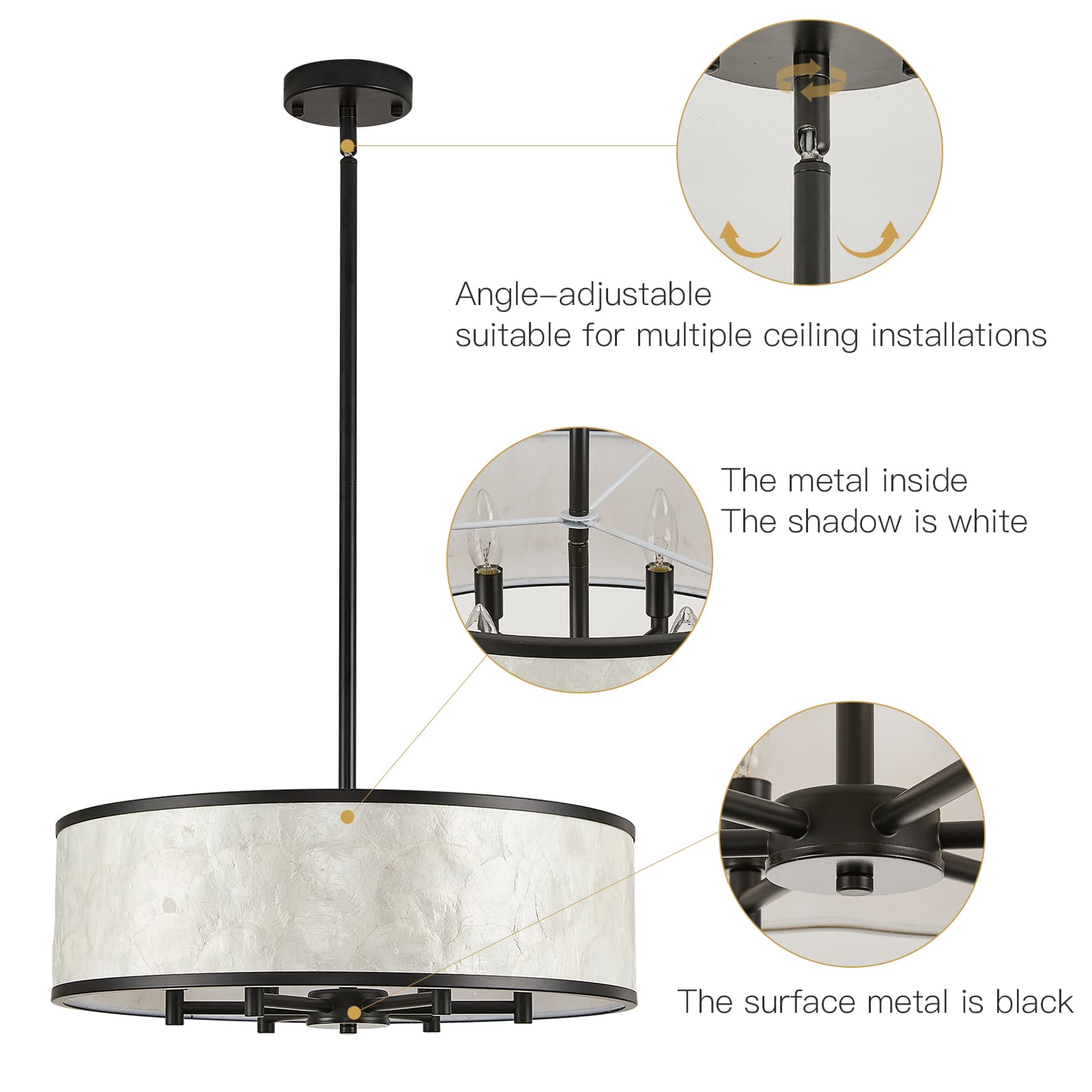 Black drum capiz shell chandelier thumbnail 8