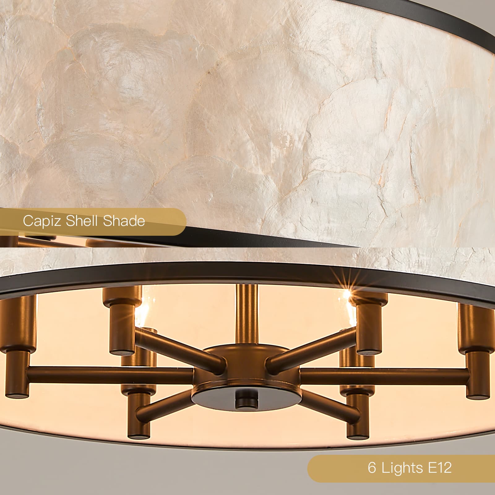 Black drum capiz shell chandelier thumbnail 9