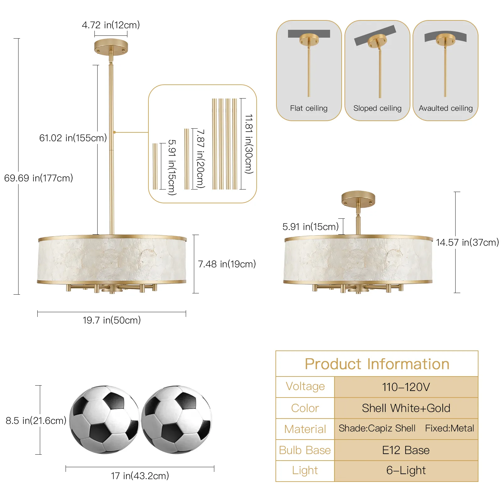 Gole drum capiz shell chandelier thumbnail 6