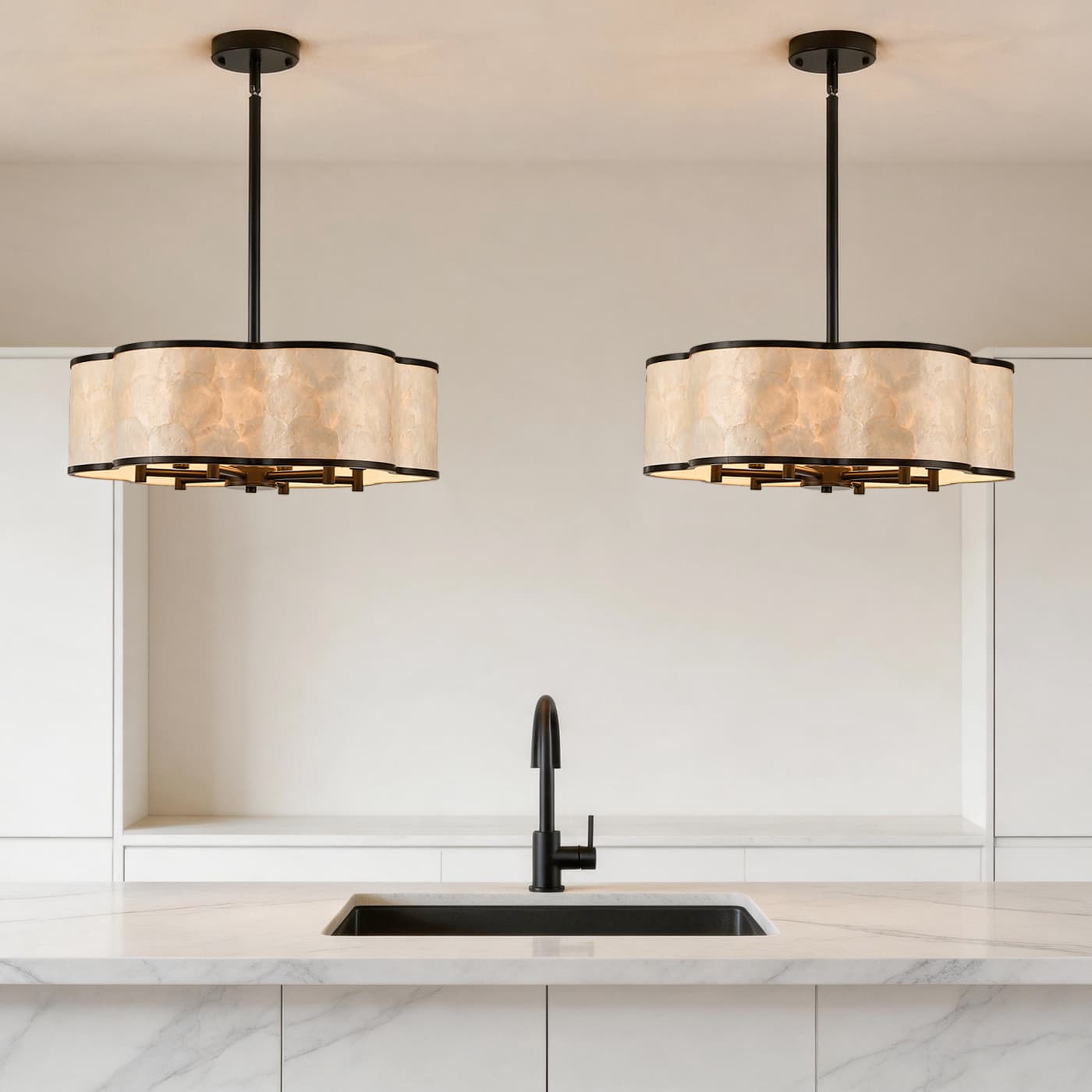 Black Flower capiz shell chandelier thumbnail 4