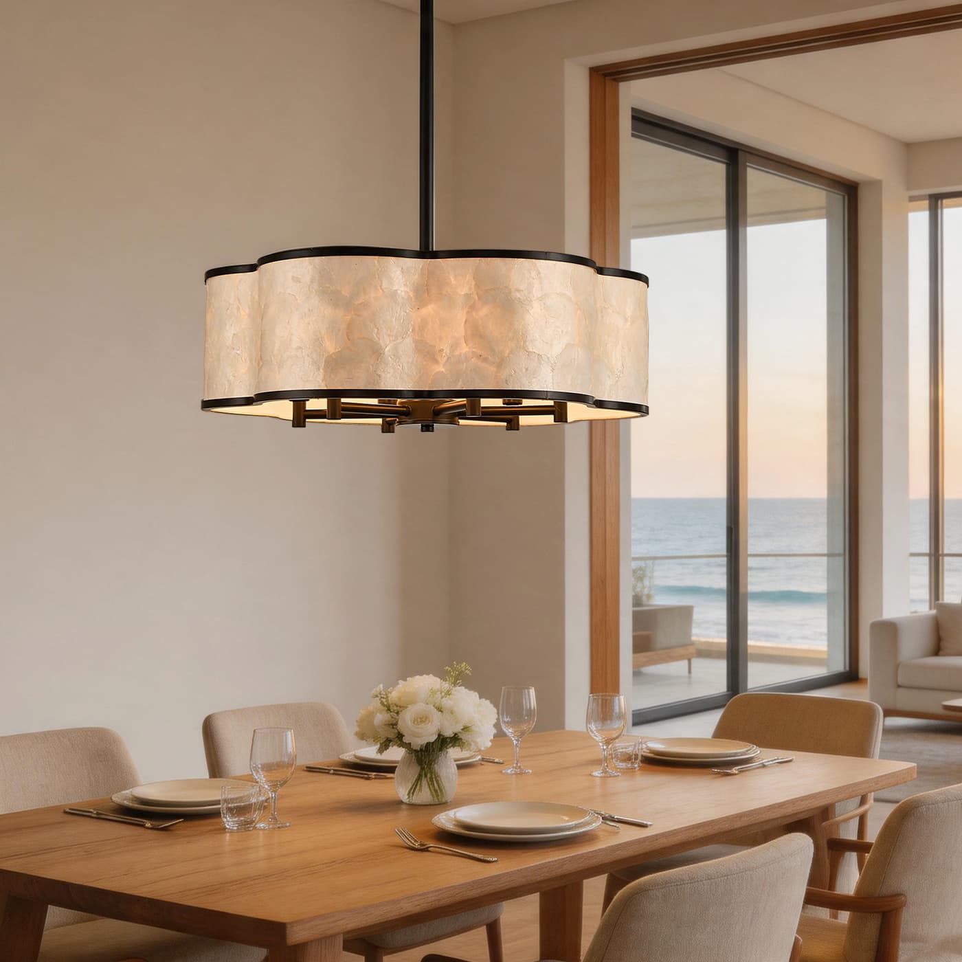 Black Flower capiz shell chandelier