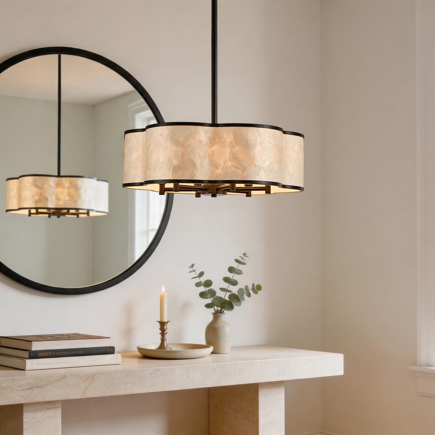Black Flower capiz shell chandelier thumbnail 7