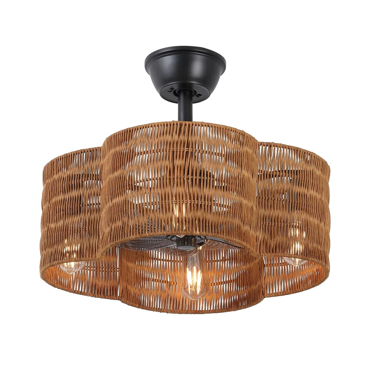 19.7" Brown Rattan Ceiling Fan with Light