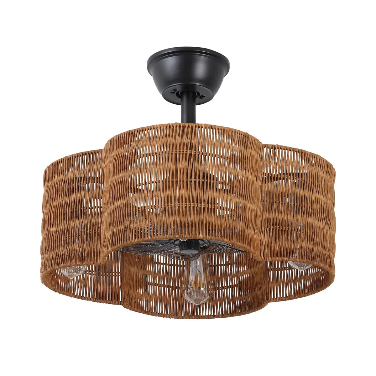19.7" Brown Rattan Ceiling Fan with Light thumbnail 2