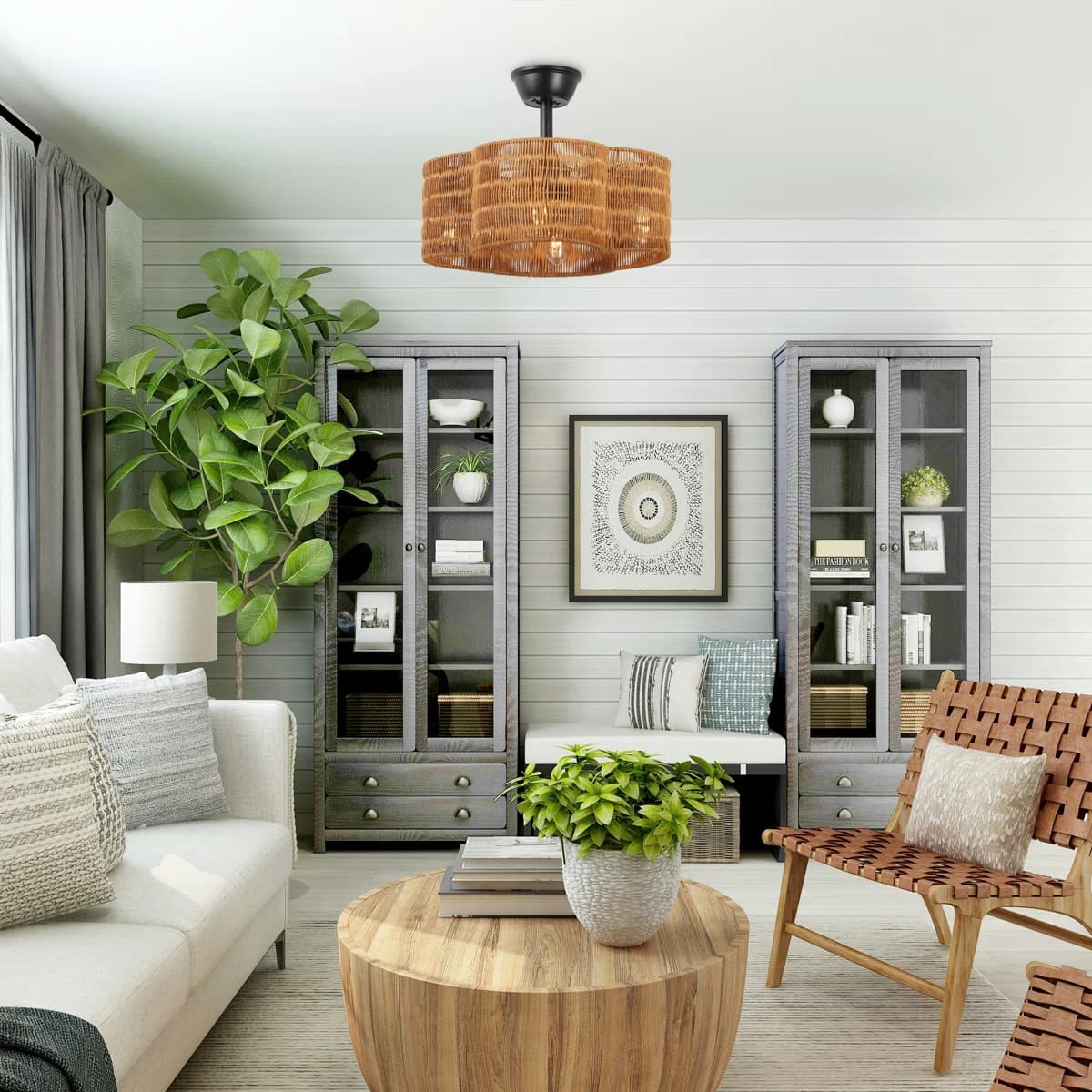 19.7" Brown Rattan Ceiling Fan with Light thumbnail 3