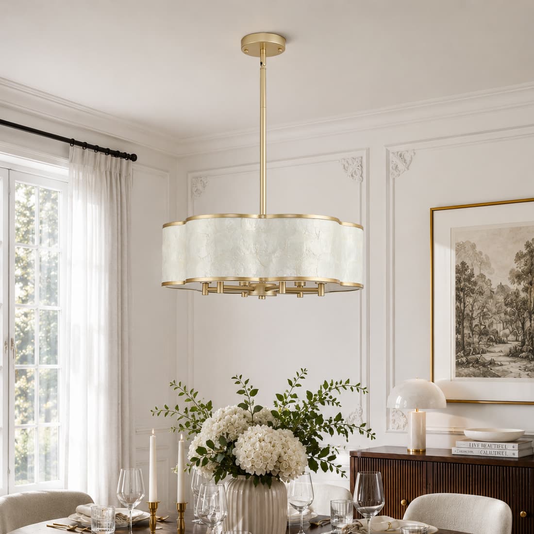 Gold Flower capiz shell chandelier thumbnail 4
