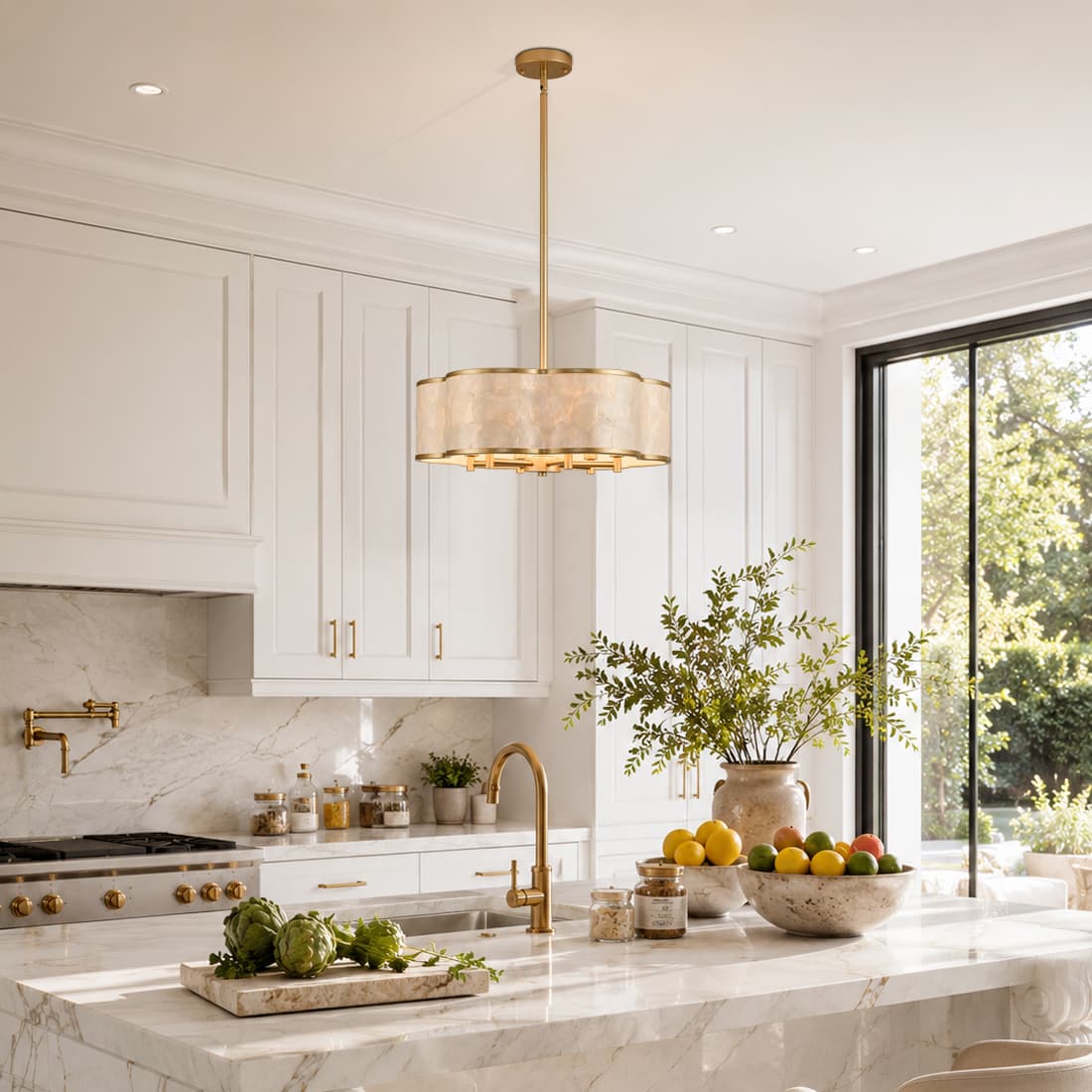 Gold Flower capiz shell chandelier
