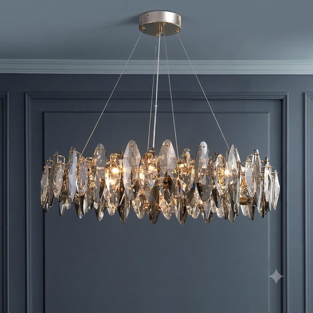Wholesale Modern Smoked Crystal Chandelier with Gold Frame for Residential Projects