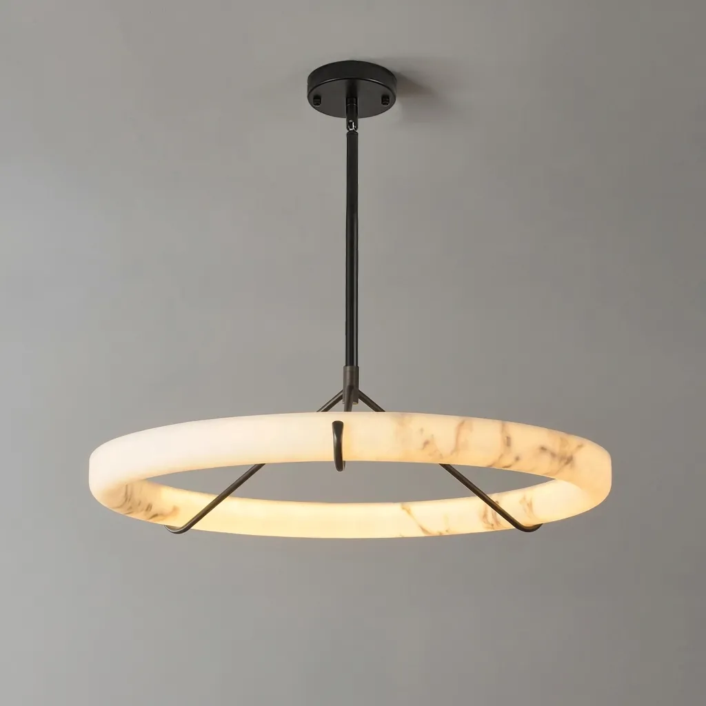 Modern Faux Alabaster Ring Chandelier for Dining Rooms