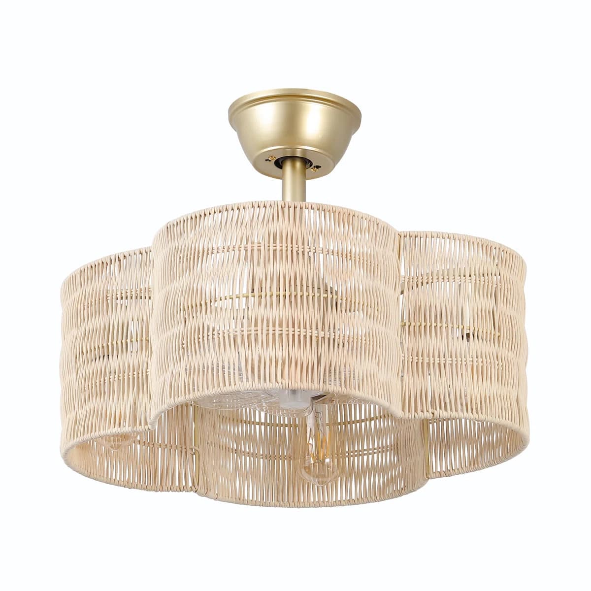 19.7" Rattan Fandelier with Light | Flower Shaped Boho Ceiling Fan thumbnail 2