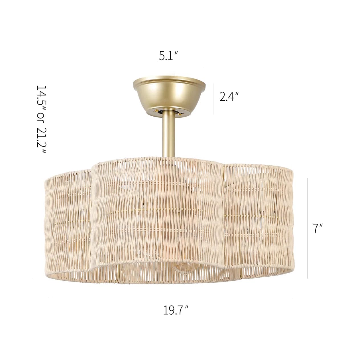 19.7" Rattan Fandelier with Light | Flower Shaped Boho Ceiling Fan