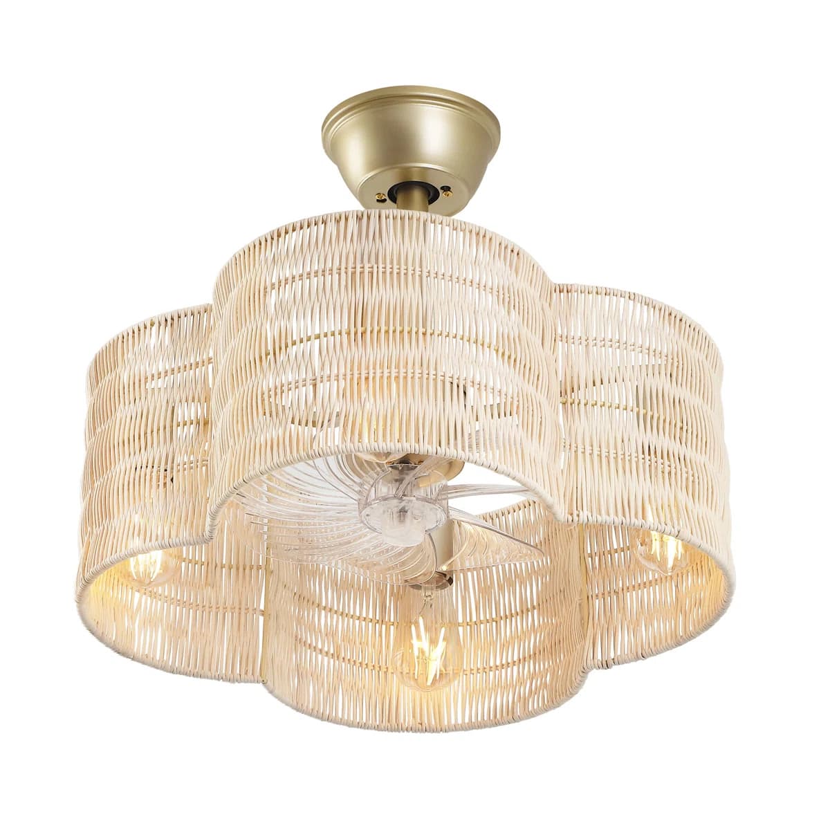 19.7" Rattan Fandelier with Light | Flower Shaped Boho Ceiling Fan thumbnail 7