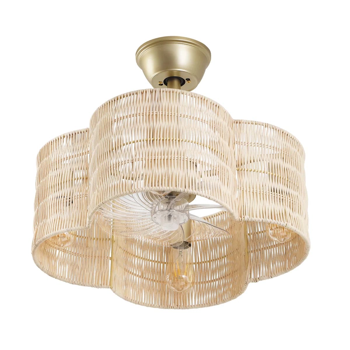 19.7" Rattan Fandelier with Light | Flower Shaped Boho Ceiling Fan thumbnail 8