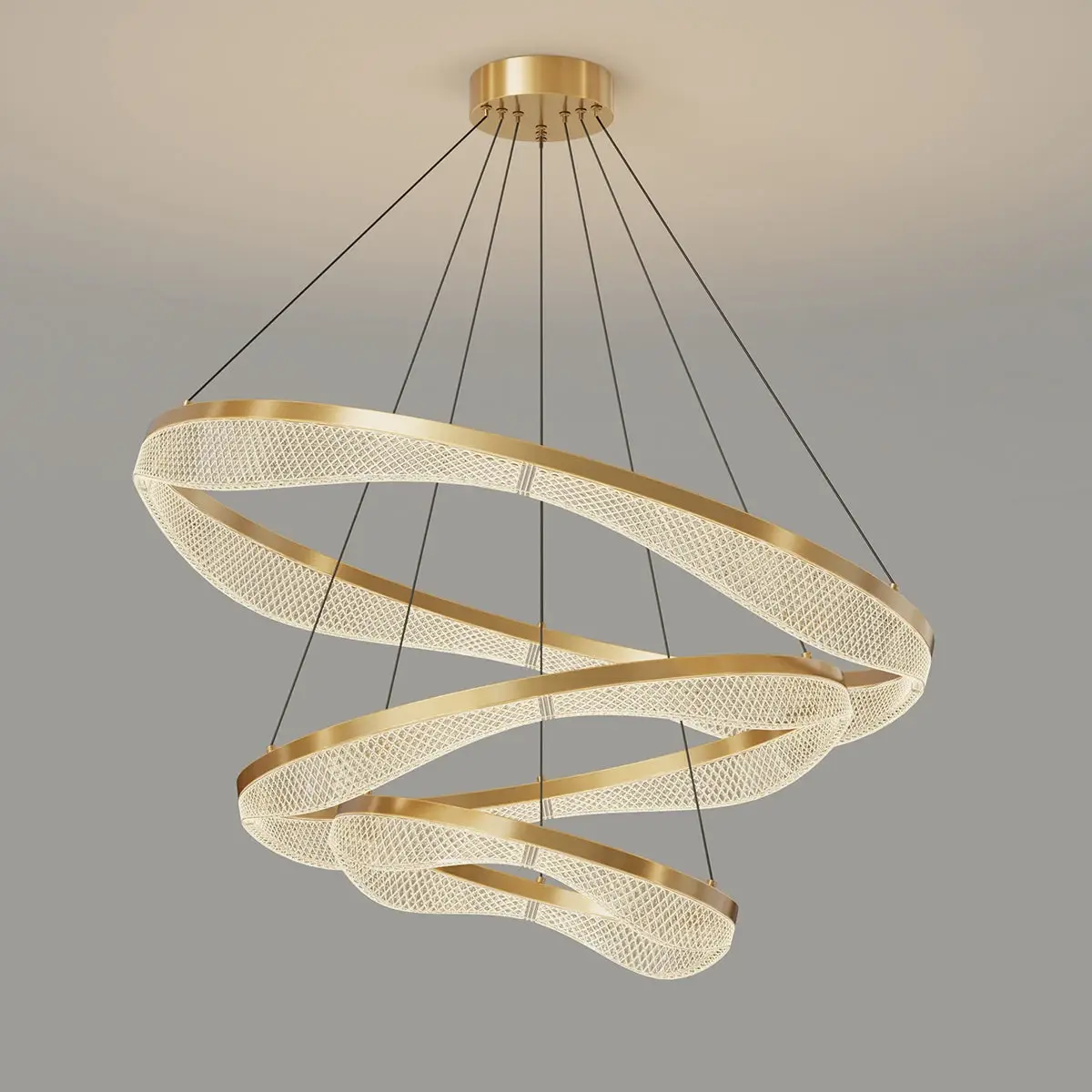 Three Tier Gold Chandelier with Acrylic LED Rings for Foyer