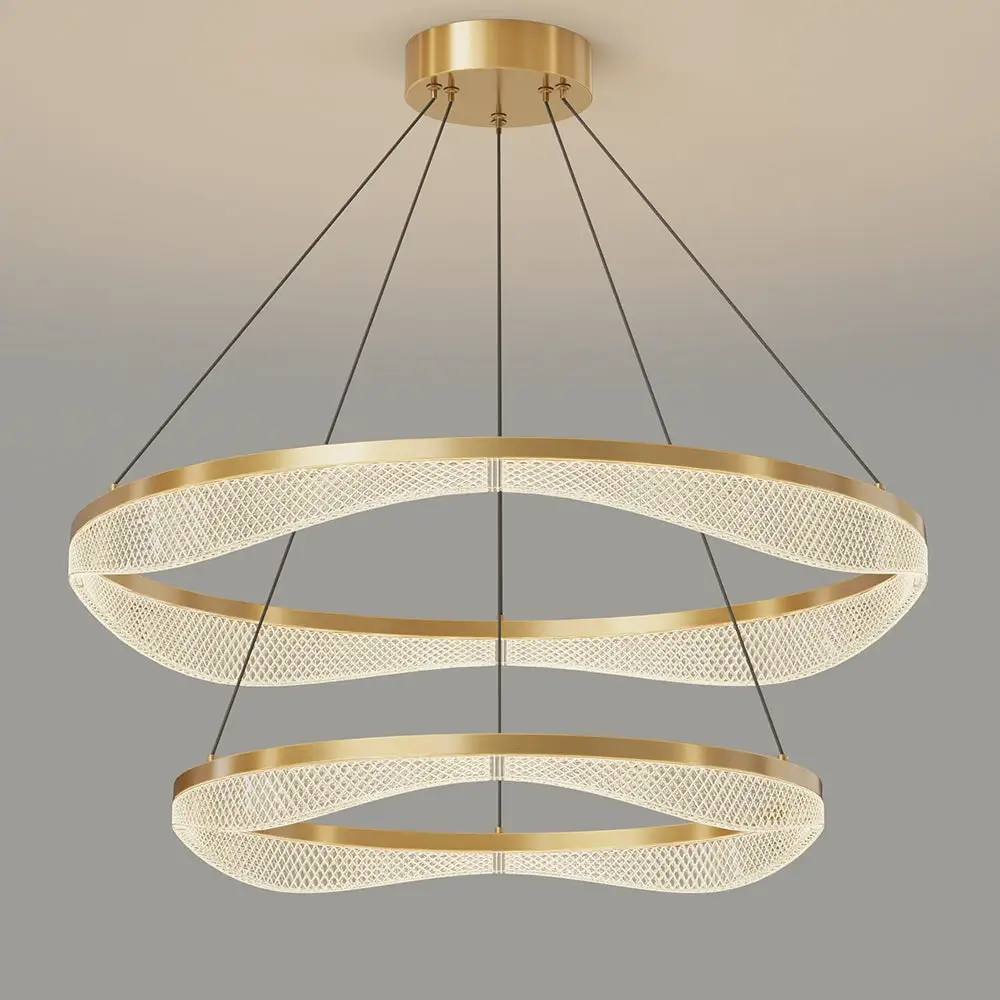 Two Tier Gold Chandelier with Acrylic LED Rings for Dining