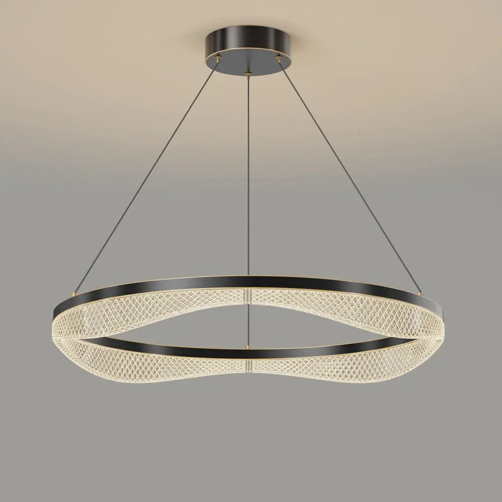 Modern Ring Chandelier in Black Gold with Acrylic LED Diffuser